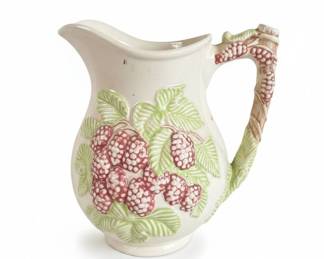 Ceramic Pitcher with Raspberry and Leaf Motif, possibly Bordallo Pinheiro