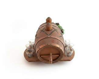 Vintage Wooden Barrel Decanter Set with Glasses