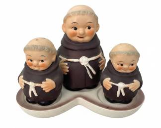 Goebel Friar Tuck Monk Salt and Pepper Shaker Set with Caddy