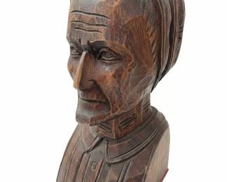 Vintage Hand-Carved Wooden Busts of Elderly Figures, likely Basque