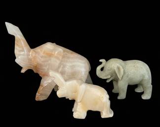 Set of Three Carved Stone Elephant Figurines