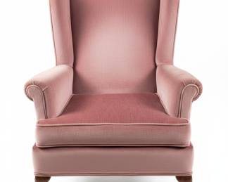 Pink Velvet Queen Anne Wingback Armchair