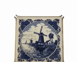 Delft Blue Windmill Tile with Metal Frame
