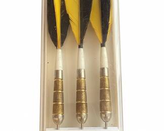 Vintage Black and Yellow Feather Darts Set - Likely Milbro