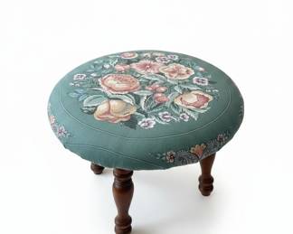 Vintage Floral Needlepoint Footstool
