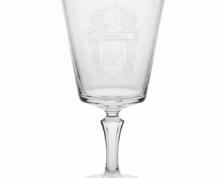 Etched Crystal Wine Glass with Gonzalez Family Crest