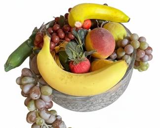 Artificial Fruit Display in Cut Crystal Bowl