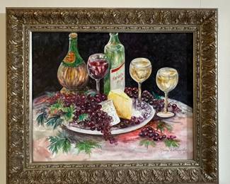 Still Life with Cheese, Grapes, and Wine