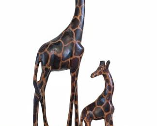 Set of 2 Hand-Carved Wooden Giraffe Figurines (African Safari Style)