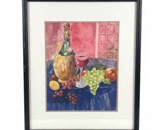 Still Life with Grapes and Wine Watercolor Painting by Nancy R. Gonzalez