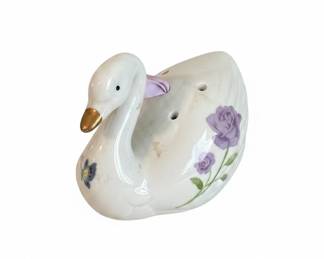 Vintage Porcelain Swan Planter/Sachet Holder with Floral Decoration