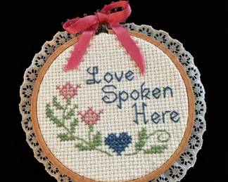 "Love Spoken Here" Cross-Stitch Hoop Art by The New Berlin Co.
