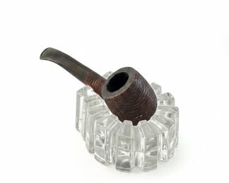 Vintage Briar Pipe with Starburst Cut Glass Ashtray