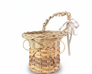 Woven Wicker Basket with Ribbon and Twisted Handle