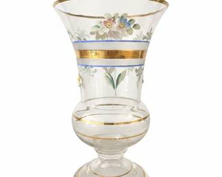 Bohemian Hand-Painted Floral Glass Vase with Gold Accents