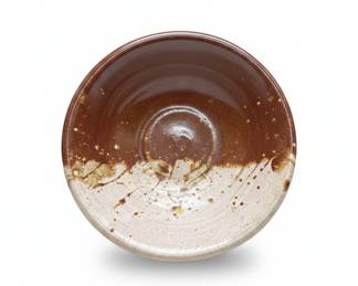 Handmade Stoneware Bowl with Brown and Cream Drip Glaze