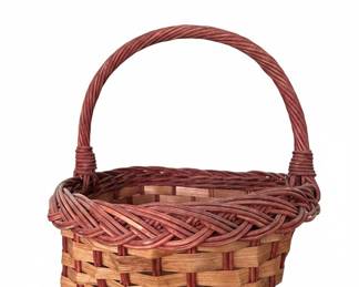 Small Pink and Natural Woven Willow Basket with Handle