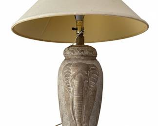 Vintage Carved Elephant Ceramic Table Lamp