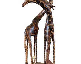 African Hand-Carved Wooden Giraffe Family Figurine Set