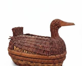 Vintage Wicker Duck Basket with Wooden Beak
