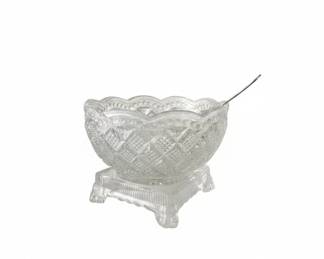 Pressed Glass Footed Relish Bowl with Spoon