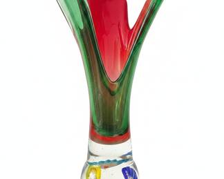 Murano Style Art Glass Vase with Internal Bubbles and Floral Inclusions