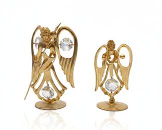 Gold Tone Angel Figurines with Crystal Accents (Set of 2) by Crystocraft
