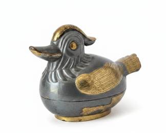 Vintage Pewter and Brass Duck Trinket Box