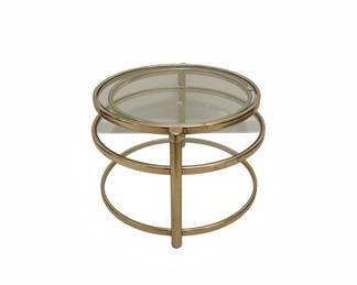 Milo Baughman Style Brass and Glass Swivel Tiered Side Table
