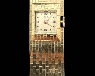 14k Yellow Gold Lapel Pin Watch with Rubies & Diamonds