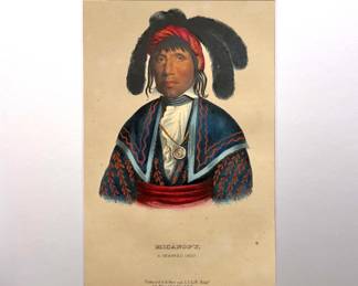 Book Plate Lithographed, printed, & colored by J. T. Bowen of "Micanopy, a Seminole Chief" Published by D. Rice & A. N. Hart in Philadelphia with additional text