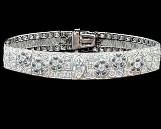 Vintage Platinum Diamond Bracelet with Floral Motif