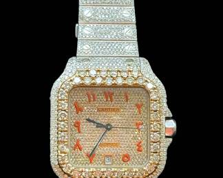 2q Cartier Santos Iced Out 2 Tone with Eastern Arabic numerals