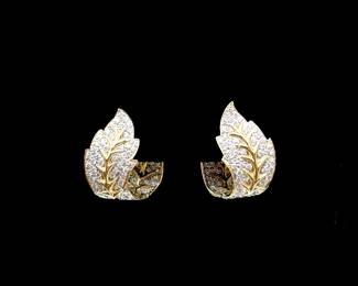 14k Yellow Gold & Diamond Leaf Earrings