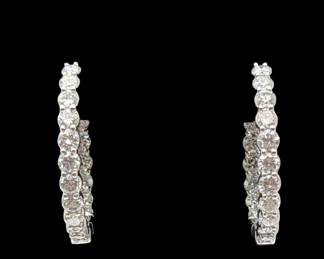 14k White Gold & Diamond Hoop Earrings