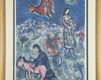 Marc Chagall Signed, Numbered Print "Sur la Route du Village" 30-1/2" x 23-1/2"