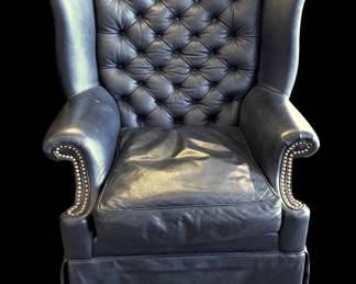 Back Tufted Leather Wingback Chair with Nail Head Trim