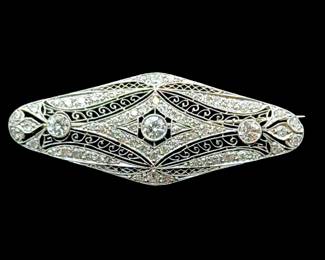 14k White Gold Vintage Pin with Diamonds