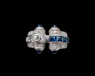 Platinum Vintage Bullet Style Diamond & Sapphire Ring