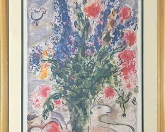 Marc Chagall Signed, Numbered Print "Les Lupins Bleu" 30-1/2" x 23-1/2"
