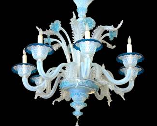 Eight Light Opalescent Murano Glass Chandelier