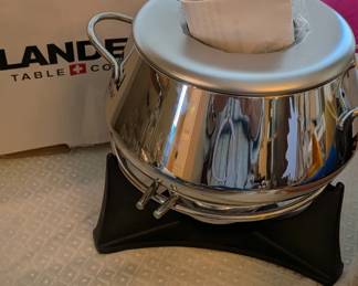 Landert Table Cooking fondue set, likely a vintage or high-end piece given the "Table Cooking" branding and the Swiss cross logo.