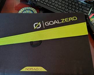 Goal Zero Nomad 50, a high-quality, foldable 50-watt monocrystalline solar panel. These are popular for camping, overlanding, and emergency preparedness because they are rugged and can daisy-chain with other panels.