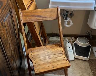 Set of four wood folding chairs