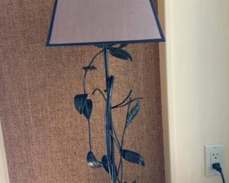 Rustic Wrought Iron Vine Table Lamp with Trapezoid Shade