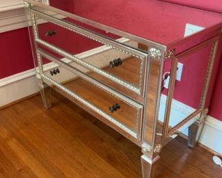 Pair of Julia Gray Antiqued Mirrored 2-Drawer Accent Chests - Sold as Set