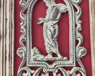 Rustic Shabby Chic Relief Wall Art with Figural Scene 35” x 25”