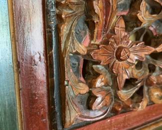 Hand-Carved Wood Wall Panel with Floral Motif - 43” x 52”