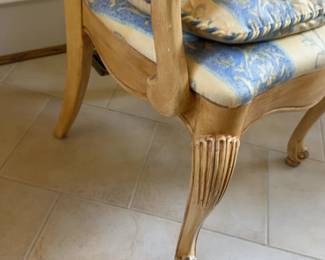 French Country Carved Armchair with Floral Toile Upholstery