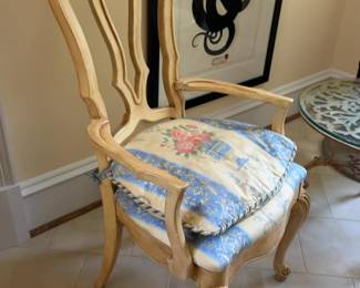 French Country Carved Armchair with Floral Toile Upholstery